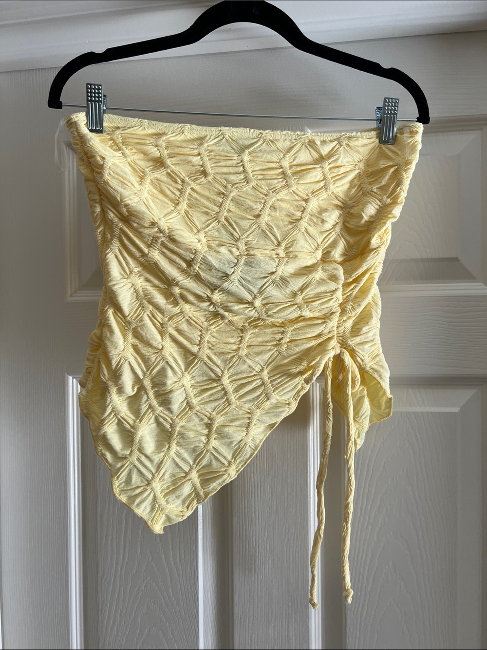 See You Monday Pale Yellow Textured Tube Top with Side Tie